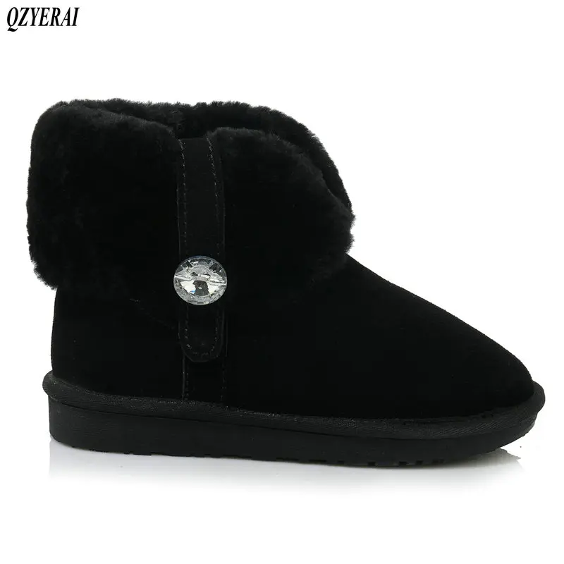 

QZYERAI Winter 2018 comfortable warm wool boots wool snow boots 100% cow leather boots plush warm women's shoes