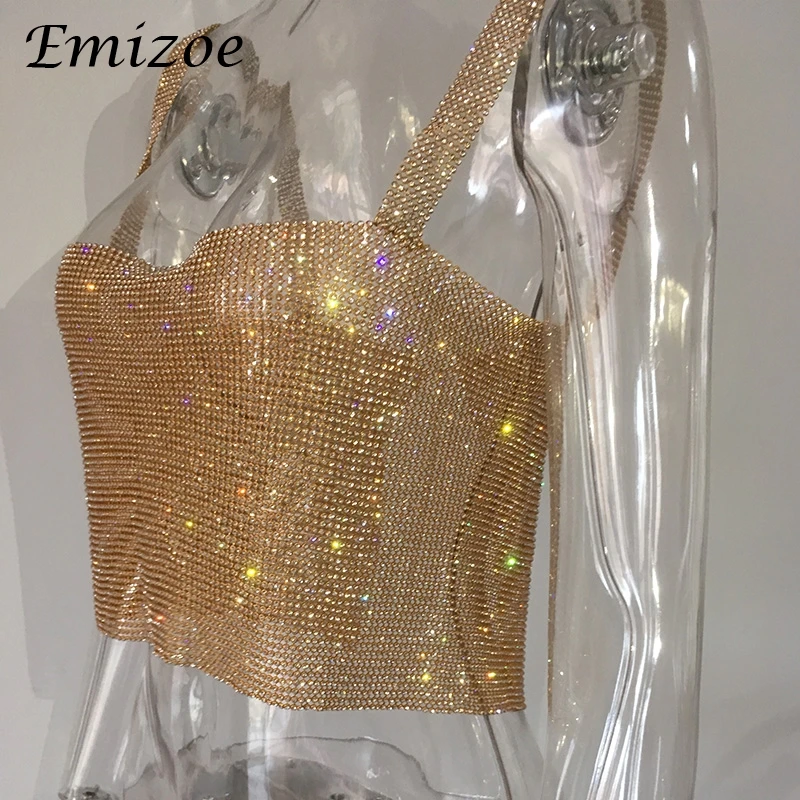 Emizoe пикантные ручной bling со стразами топики женские модные украшения топ с