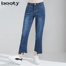Bootyджинсы Весна новые и простые Необычные брюки высокого качества женские уличные джинсовые, длиной до колена брюки