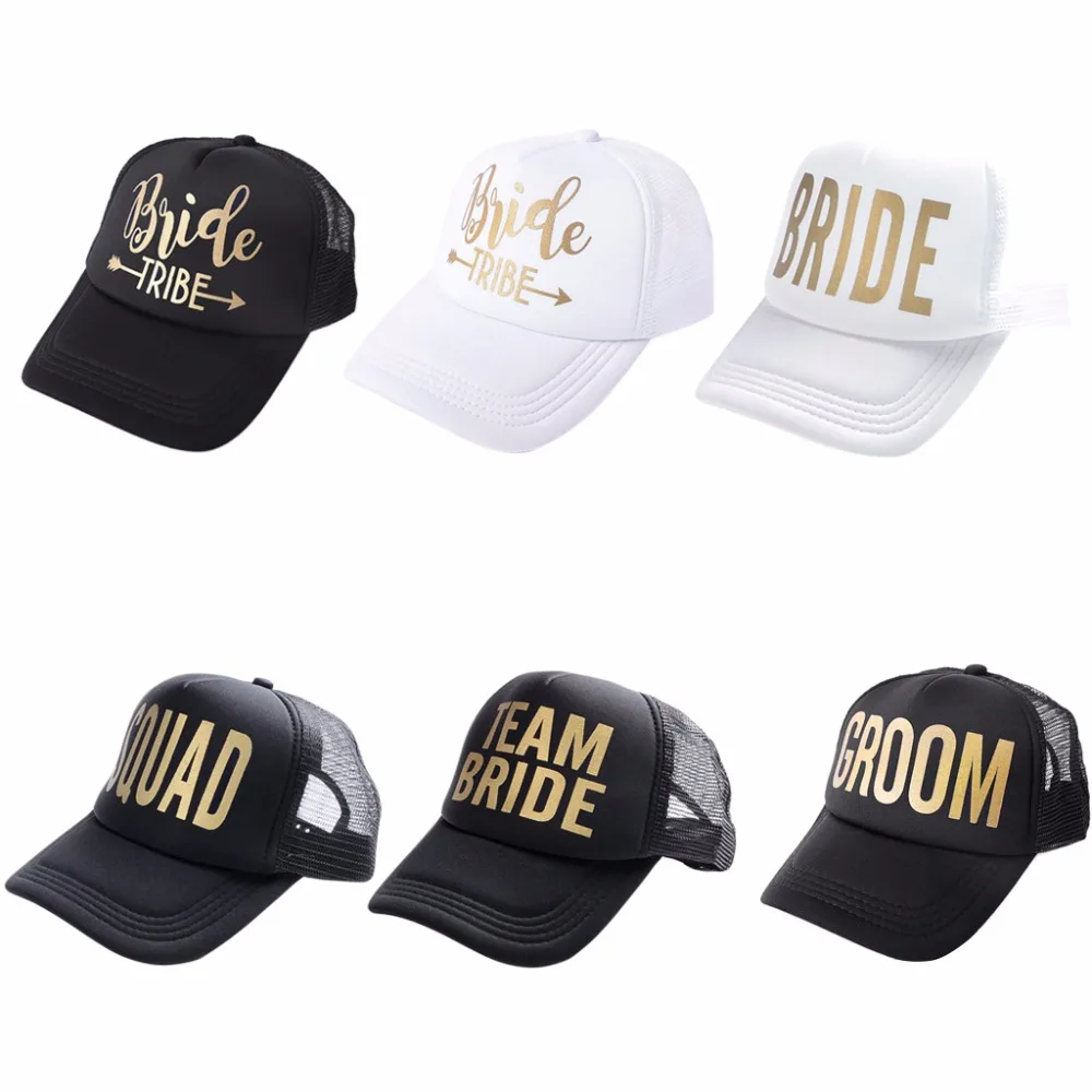 Команда надпись Bride Tribe Snapback Кепка тракер с сеточкой и золотыми буквами принтом