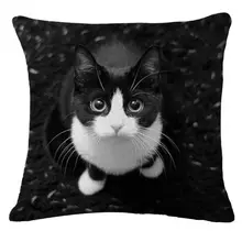 

White Black Cat Cushion Cover Cat Cotton Linen Pillow Cases Square Decorative Pillow Covers for Home car Sofa Decoration