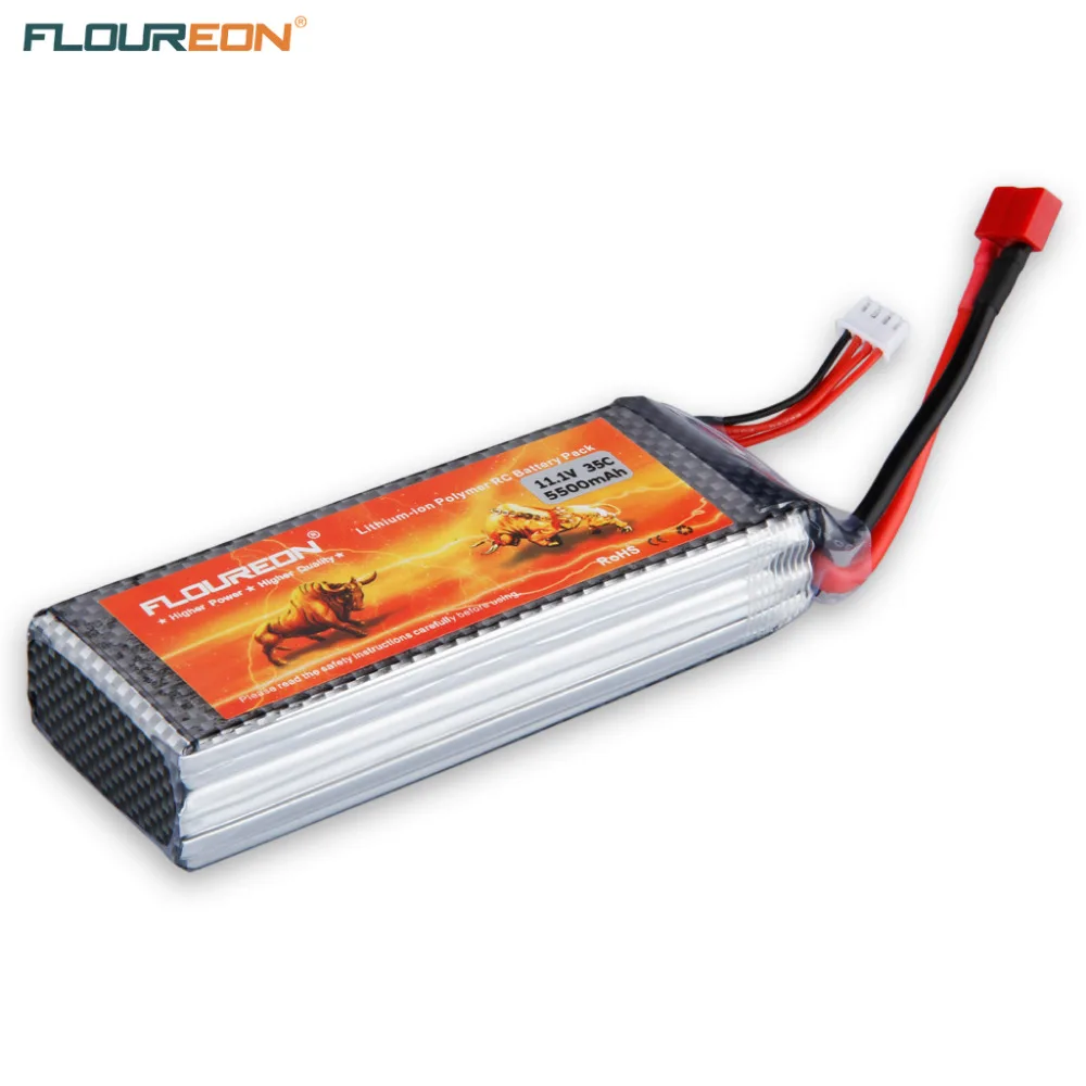 

FLOUREON 11.1V 5500mAh 35C Lipo 3S RC Helicopter Battery Dean T Plug for RC Control Toys Rechargeable Li-poly Batteries