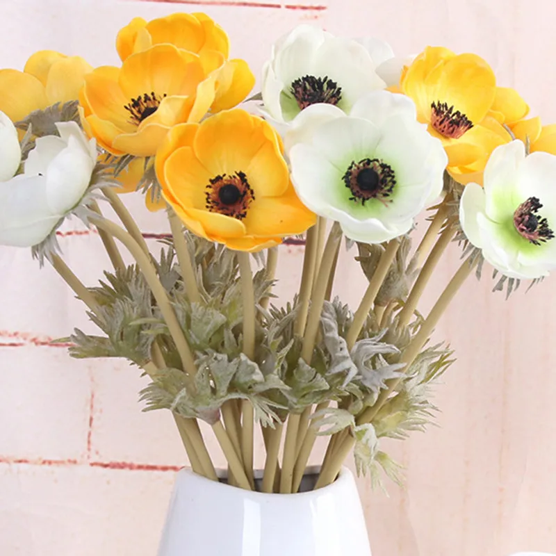 

1PCS Real touch Fake Flowers Vintage Artificial Anemone Silk Flowers Wedding Home Decoration 2019 NEW