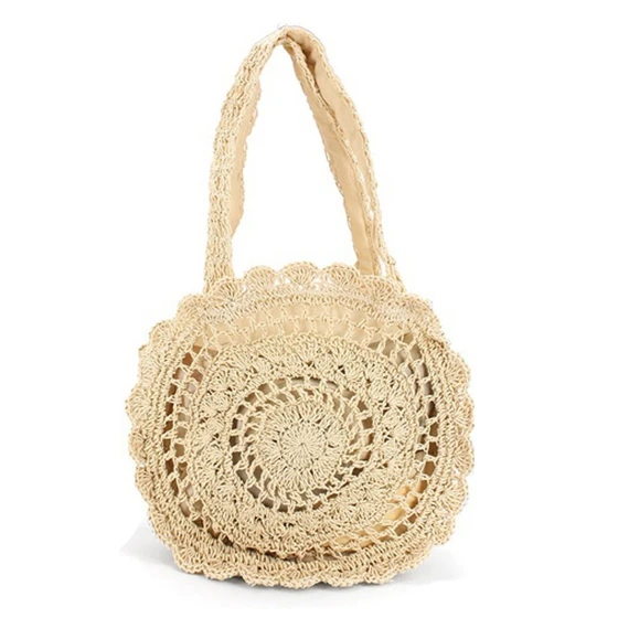 

HEBA Chic New Fashion Women Summer Bohemian Round Lace Decor Rattan grass Bags Beach Shoulder Bags Handbag