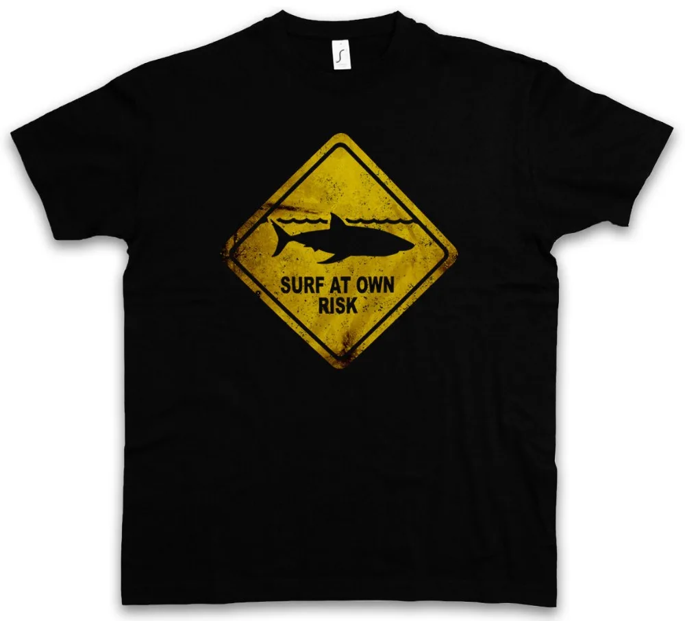 

2018 New Brand Clothing Shark Warning Sign T Shirt Hai Surfer Surfinger Diver Taucher Strand100% Cotton Shirts