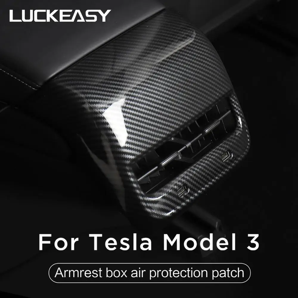 LUCKEASY для Tesla модель 3- задний подлокотник коробка ABS углеродное волокно декоративная форма внутренняя отделка авто аксессуары