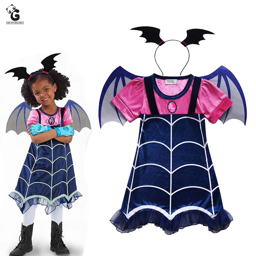 Vampirina/маскарадные костюмы для косплея вампиров, платья для девочек + обруч для волос + крыло, 3 шт., нарядвечерние платье для девочек, уличная