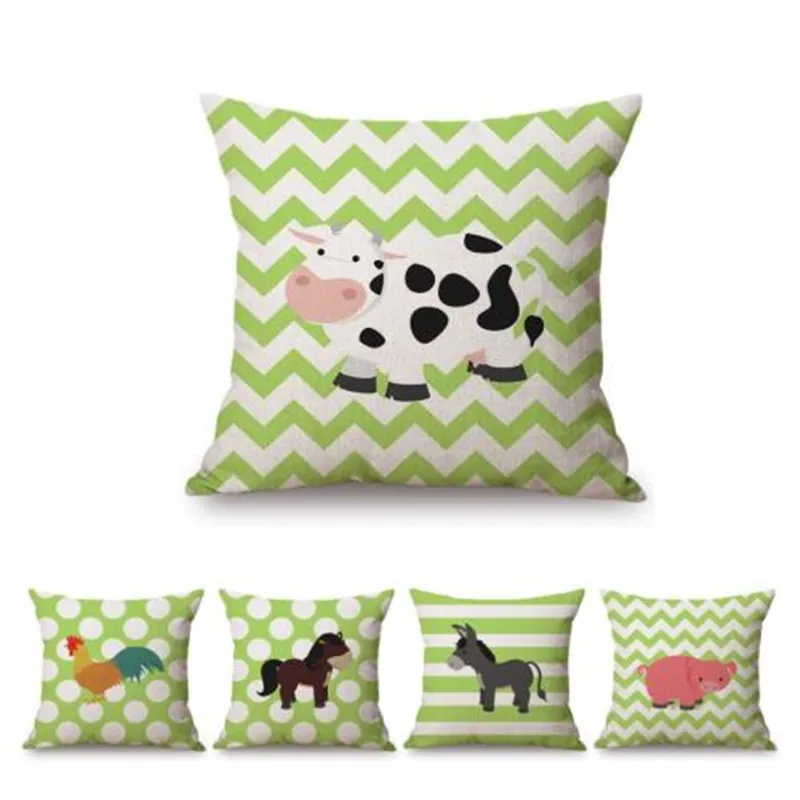 

Green Geometric Polka Dots Stripe Chevron Farm Baby Animals Donkey Horse Cute Sofa Throw Pillow Case Kids Children Cushion Cover