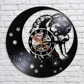 

Sleeping Angle Wall Clock Nursery Wall Decor For Kids' Room Make From Vinyl Record 3D Wall Watches Handmade Gift Idea