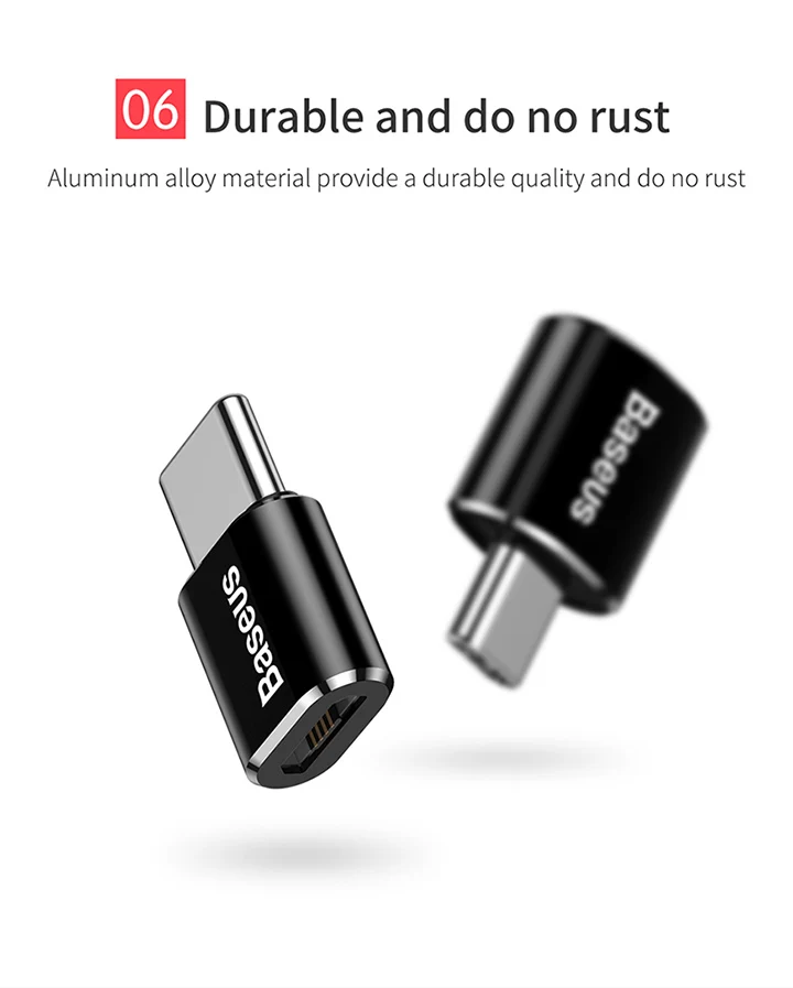 Baseus Micro USB Type C OTG Adapter Mini usb c Male to Micro usb Female otg Adapter Micro USB to USB C for date transmission charger 100w