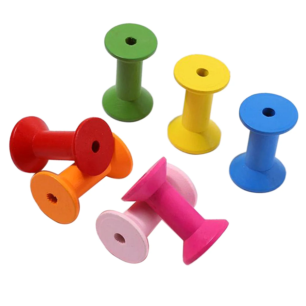 100 Pieces Colorful Wooden Sewing Tools Empty Thread Spools Sewing Crafts DIY Making Finding Supplies