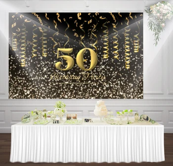 

HUAYI yellow Ribbons and dots 50th birthday party black photography backdrop background for birthday party Decorations sm-109