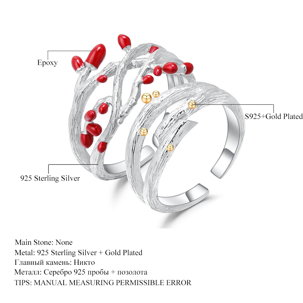 GEM'S балетное 925 пробы, серебряное, ручной работы, регулируемое, Открытое кольцо, хорошее ювелирное изделие, натуральное, креативное, массивное дерево, кольца для купона