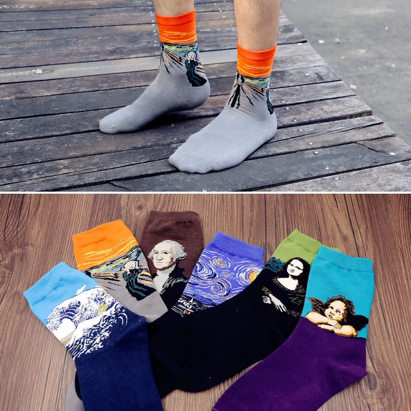 Новые весенние летние модные ретро женские новые индивидуальные художественные Ван Гог Фреска всемирно известная серия масляной живописи мужские носки забавные носки