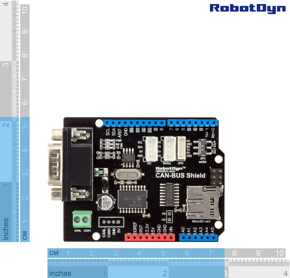 Щит CAN BUS. Совместим с Arduino. MCP2515 (CAN контроллер) и MCP2551 трансивер). Подключение GPS.