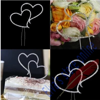 

Small and Large Brand New Crystal Rhinestone Double Heart Cake Topper Sign Stand Wedding Decoration