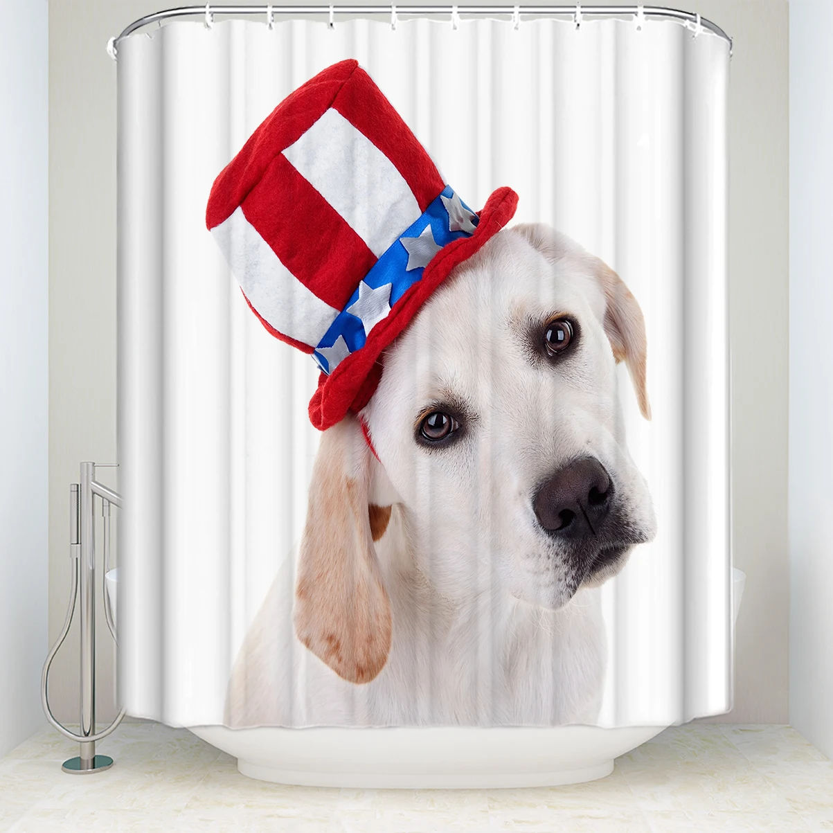 CHARMHOME Bathroom Decor Fabric Shower Curtains Dog with the Red Hat