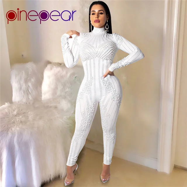 PinePear Glitter Diamond Bodysuit 2019 Winter Luxury Pearl Jumpsuit
