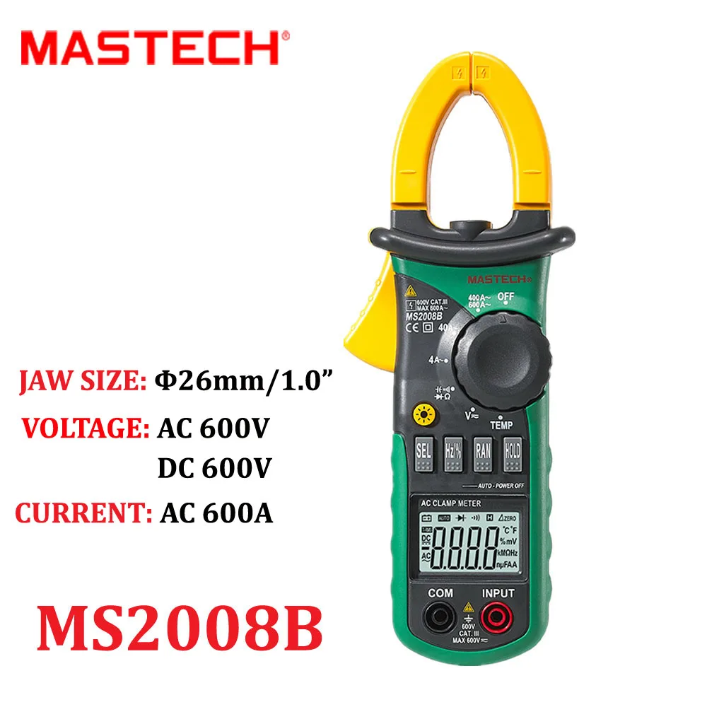 

Digital Multimeter MASTECH MS2008B Ampers Clamp Meter Current Clamp Pincers AC Current AC/DC Voltage Capacitor Resistance Tester