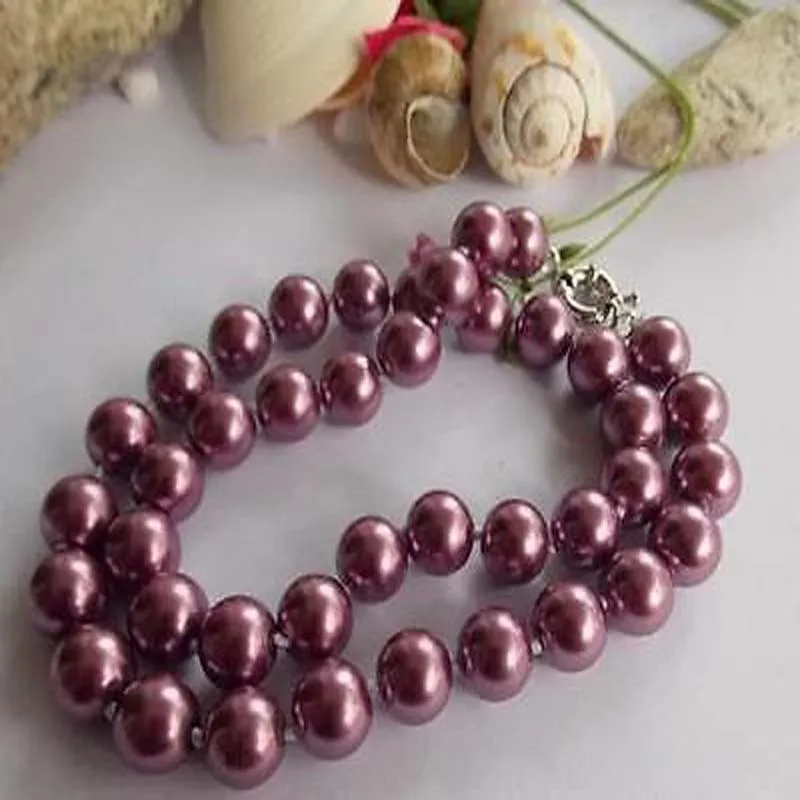 

Eximious 10mm Purple Red South Sea Shell Pearl Necklace 18''AAA