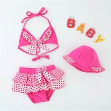 Европейский стиль, бикини в горошек для девочек, комплект из двух предметов, милый детский купальник с бантом, лето для пляжа для купания, костюм