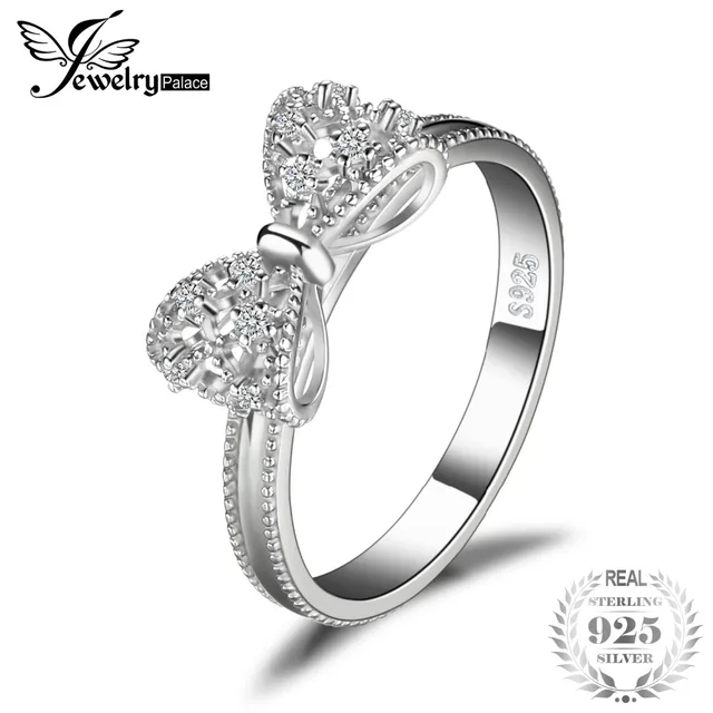 JewelryPalace Bow Cubic Zirconia Anniversary Wedding Ring For Women Soild 925 St JewelryPalace Bow Cubic Zirconia Anniversary Wedding Ring For Women Soild 925 St