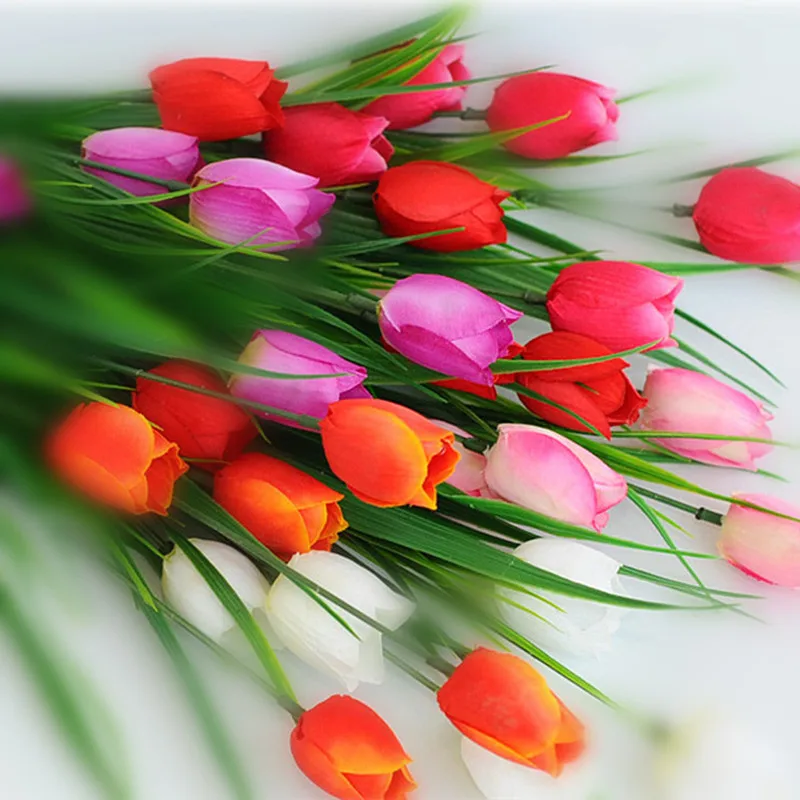 Flone Rural Style Artificial Flowers Potted Tulip And Rose Flower Simulation Silk Fake Flowers Bonsai Wedding Home Desk Decor (12)