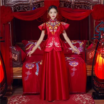 

Vintage Improved Sleeveless Wedding Red Bride Dress High Quality Overseas Chinese Marriage Cheongsam Plus Size 3XL Elegant Qipao