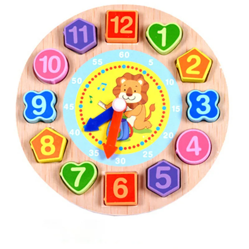 Для изучения математики цифровые цветные часы деревянные часы головоломки деревянные когнитивные цифры мультфильм животных резьбы блок сборки детей - Цвет: Lions