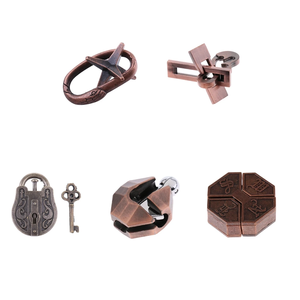 5x Vintage Lock Puzzles Brain Teaser Kids Mind Game Toy IQ Test Magic Trick