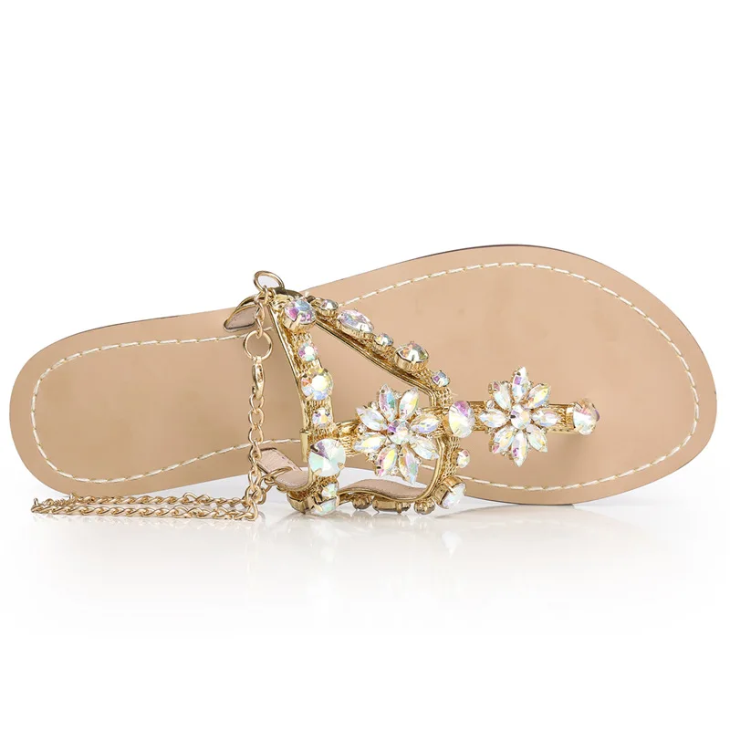New Chain Crystal flat women Sandals gladiator Sexy Rome flip flops slippers fashion ladies summer shoes plush size NBT1000 6