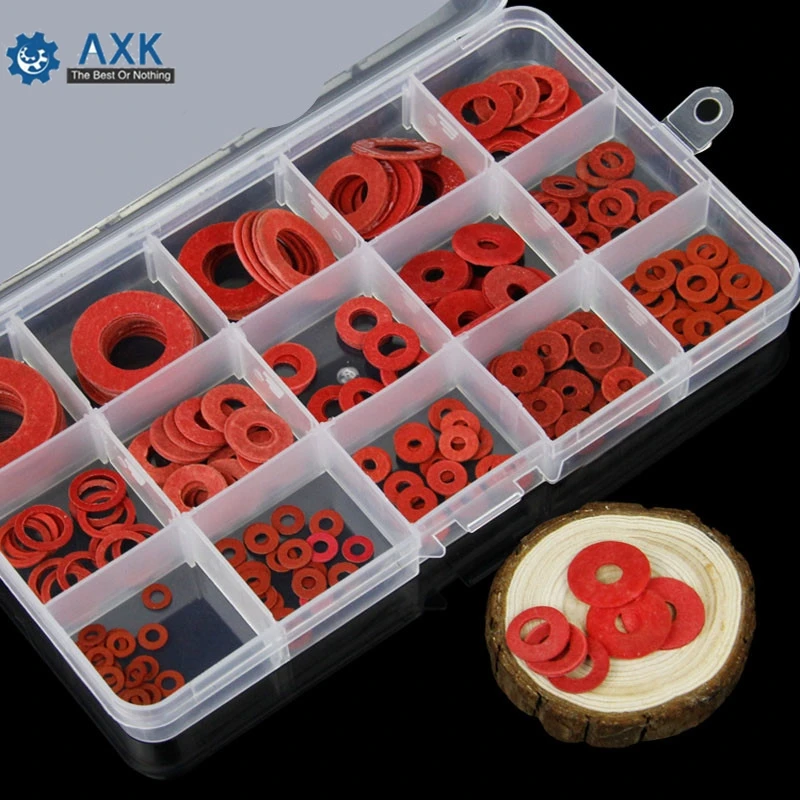 

225pcs Flat Pad Insulation Flat Washer Set Red Paper Meson Gasket Spacer Insulating Spacers Assortment Kit M3-M16