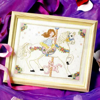 

Girl with carousel cartoon DIY cross stitch kit count cross stitch chinese stitch printed on fabric needlework embroidery new
