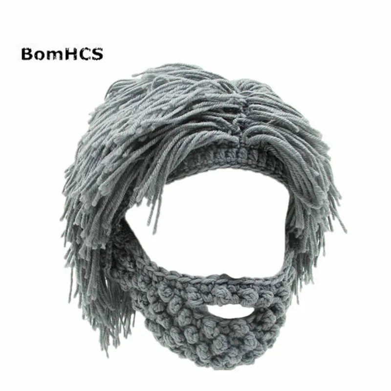 BomHCS забавные вечерние маска шапка-парик борода Шапки ручной Хобо вязаные теплые зимние шапки подарок на Хэллоуин - Цвет: light gray