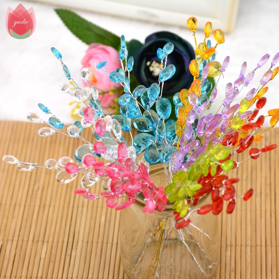 

10pcs Crystal Bud Branches Artificial Flowers Twigs For Wedding Party Home Snow Decoration DIY Decorative Craft Fake Flowers