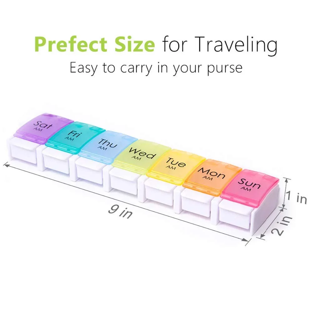 7 Day Pill Box Push Button Pill Organizer Daily Rainbow Medicine Planner Box Pill Medicine Box Holder 227*53.5*28.5mm