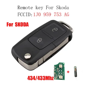 

434Mhz Remote key ID48 Chip For SKODA Fabia Superb Octavia I 2002-2007 For SKODA 1J0959753AG 1JO 959 753 AG Original key