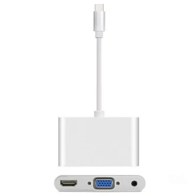 USB c Тип C к HDMI VGA 3.5 мм аудио адаптер 3 в 1 USB 3.1 USB-C конвертер кабель для ноутбука MacBook Google Chromebook Pixel - Цвет: silver