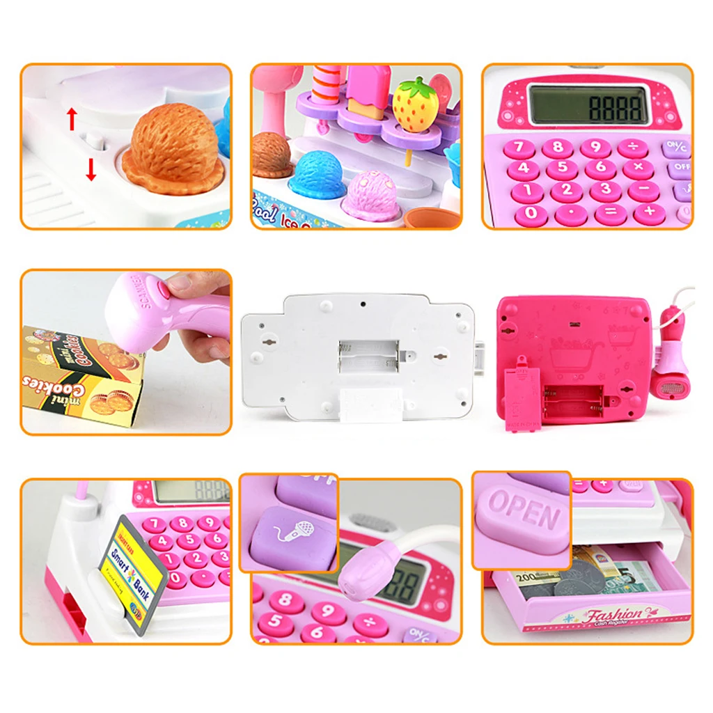 Simulation Ice Cream Store Cash Register Set for Kids Children Holiday Time Pretend Play Toy Birthday Gift