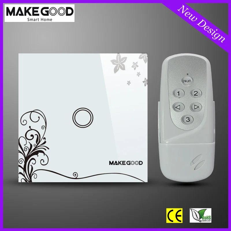 EU Standard 1 Gang Way Electric Touch Switch with Remote Control AC 110-240V White Glass Panel Screen Wall Light |
