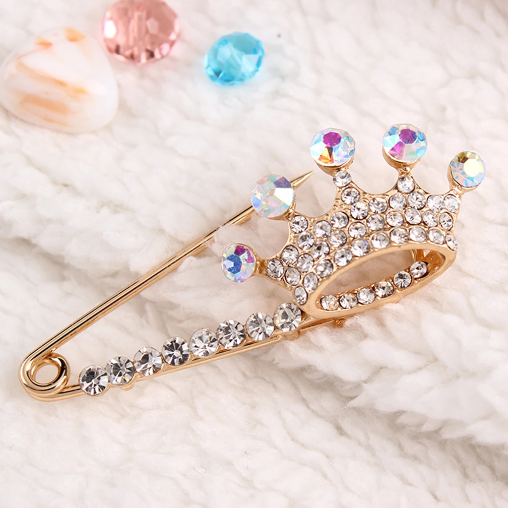 Gold Alloy Metal Charm Crystal Safety Pin brooch Sweater Cardigan Decoration