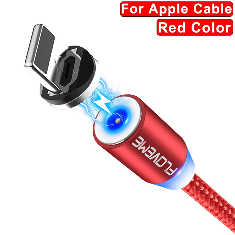 FLOVEME магнитная зарядка магнитный кабель Магнитный зарядный кабель Micro usb type C Lighting Cable 2A Быстрая зарядка USBC/type-C провод для зарядки iPhone samsung кабель зарядка для айфона шнур для зарядки телефона - Цвет: For Apple Red