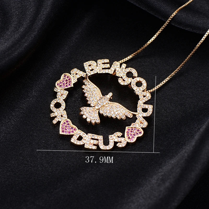 Big round Pendant Necklaces Full Paved Colorful Cubic Zirconia Heart Letter Eagle Gold Chain women boho party Necklace Wholesale