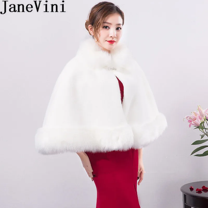 JaneVini женское болеро с высоким воротом, Свадебные меховые шарфы, Теплые искусственный мех, свадебная накидка, болеро, шаль для вечеринки
