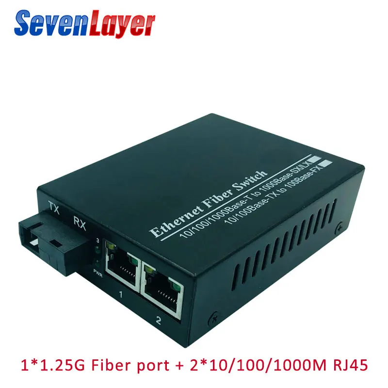

10/100/1000M Fast Ethernet Switch Media Converter 1 SC 2 RJ45 UTP Converter 20KM Ethernet Fiber Optical Single Mode fiber Port