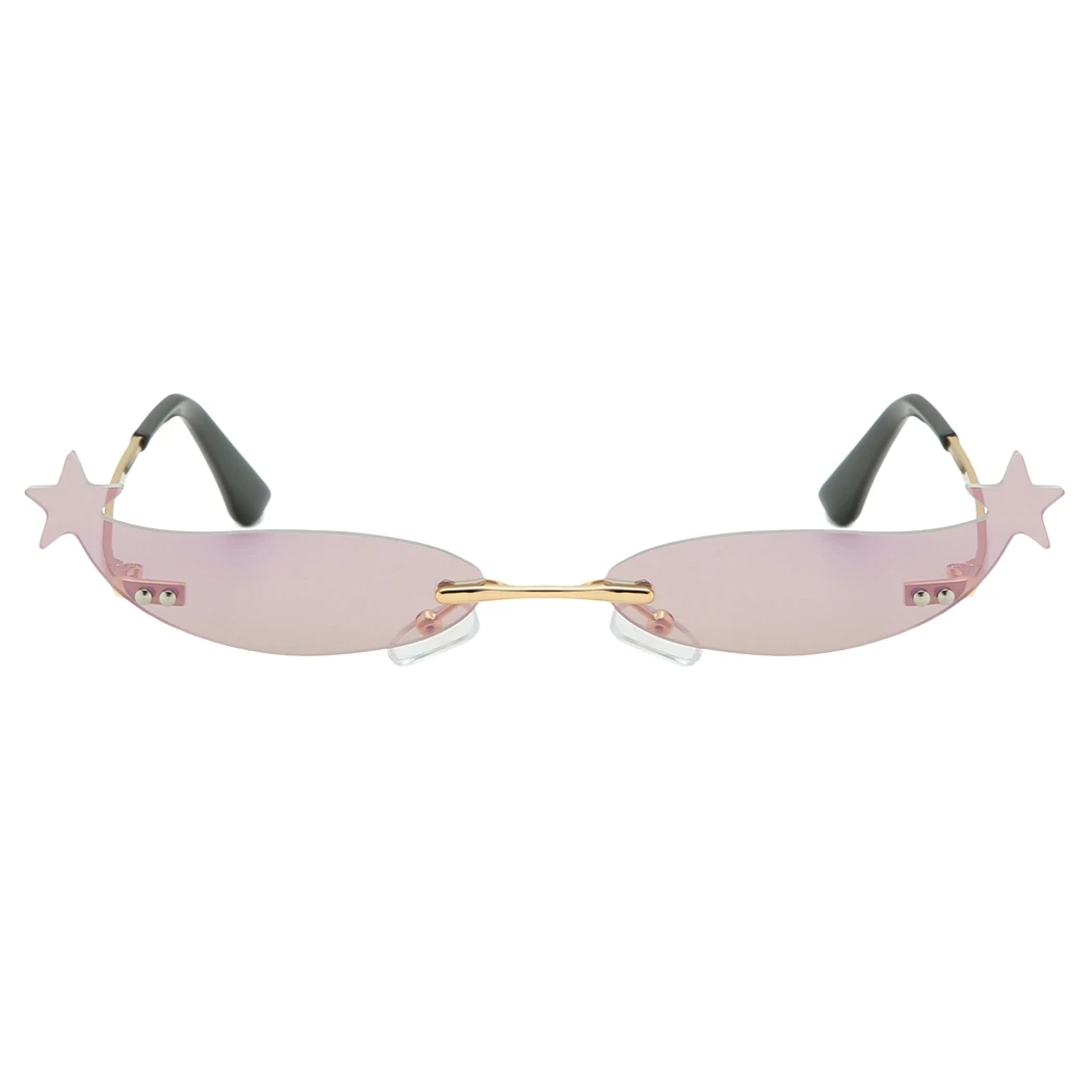Брендовые дизайнерские солнцезащитные очки "кошачий глаз" без оправы, крутые маленькие солнцезащитные очки со звездами, металлические бескаркасные узкие солнцезащитные очки, модные женские очки