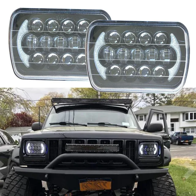 105W 7x6 5x7 LED Rectangle Headlights for Jeep Wrangler YJ Cherokee XJ