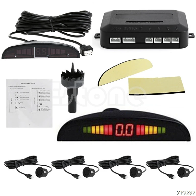 

Car Electronics 4 Parking Sensors LED Display Car Auto Backup Reverse Radar System Alarm Kit CCTV Tool Kit