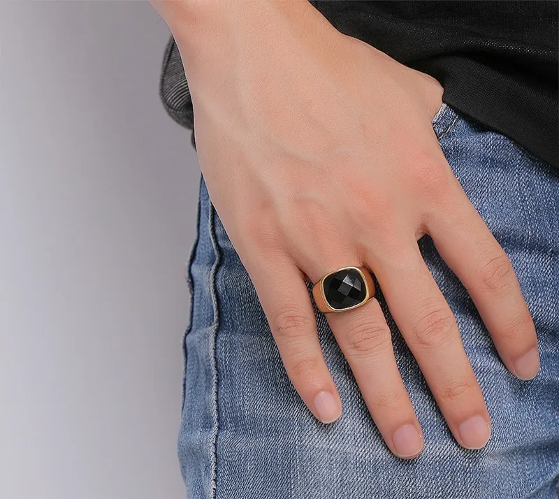 Vnox Gold Color Men Ring High Quality Stainless Steel Punk Rocky Male Alliance Jewelry US Size 8 9 10 11