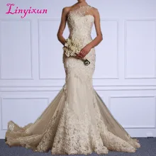 Linyixun цвета слоновой кости кружево vestido de noiva Милая одно плечо молния Русалка свадебное платье Новое поступление стиль свадебное